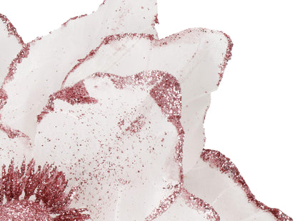 Kunstbloem - Kunststof - Magnolia - Wit - Roze - Glitters