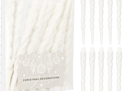 Kerstballen | Ijspegels |  10 Stuks | 12 cm | Wit | Glitter