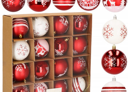 Kerstballen | 16 stuks | 8 cm | Rood/Wit