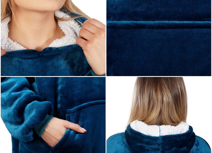 Hoodie Deken - Deken Met Mouwen - One Size - Blauw