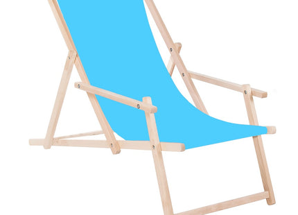 Ligbed | Strandstoel | Ligstoel | Verstelbaar | Arm Leuning | Beukenhout | Handgemaakt | Blauw