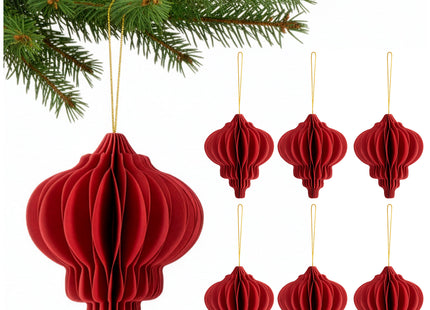 Kerstbal | Papier | 12,5 Cm | 3D | Rood | 6 Stuks