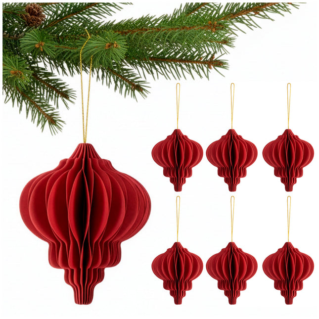 Kerstbal | Papier | 12,5 Cm | 3D | Rood | 6 Stuks