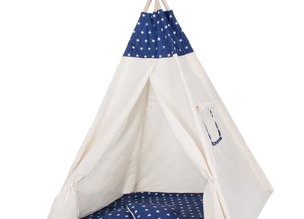 Tipi Tent | Wigwam Speeltent | 120x100x180 cm | Met Mat en Kussens | Naturel Navy | Sterren