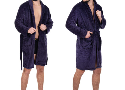 Badjas - Fleece - Marineblauw - Capuchon - Riem - Maat M/L