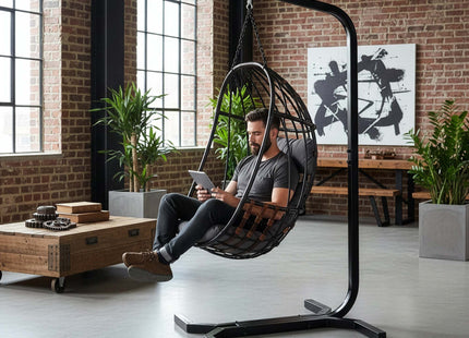 Standaard Hangstoel | Egg Hangstoel | 180 Kg | Zwart | 92 - 92 -205 cm