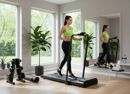 Loopband - 1-12 KM/U - Inklapbaar - Fitshow APP - Met ingebouwde Speaker ( Bluetooth ) - Afstandsbediening - Telefoonhouder - Smeerolie - 133 x 50 x 105 CM - 1 PK Motor