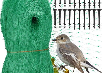Vogelnet - Vogelgaas - Anti- Vogelnet - Ongedierte en Vogelbestrijding - 8 x 20 M - Inclusief Bevestigingsankers -20 Stuks