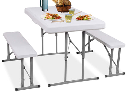 Picknick Tafel Met Bankjes - Campingtafel - Campingset - Tafel - Bankjes - Opvouwbaar - Wit - 105 x 64 x 70 cm