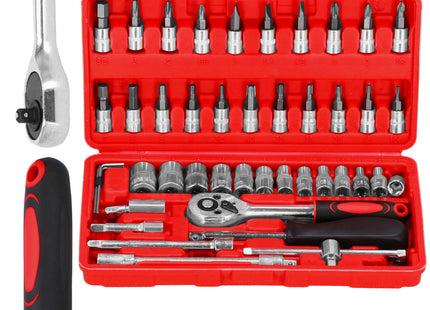 Dopsleutelset - Gereedschap Set - Koffer - 45 Stuks - Rood/Zwart