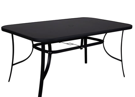 Tuintafel | 150 x 90 x 73 cm | Buitentafel | Eettafel Buiten | Metaal | Gehard Glas | Zwart