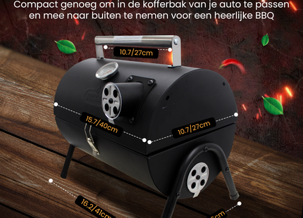 Houtskoolbarbecue - Smoker - BBQ - Grill - Draagbaar - Uitklapbaar - Cilinder - Camping - Zwart