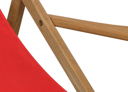 Ligbed | Strandstoel | Ligstoel | Verstelbaar | Armleuningen | Beukenhout | Geïmpregneerd | Handgemaakt | Rood