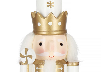 Notenkraker Kerst | Houten Soldaat | Kerstversiering | Goud/Wit | 30,5 cm