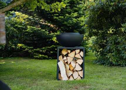 Vuurschaal - Vuurhaard - Met BBQ -Functie  - Opslag - Staal -  58 × 58 × 61 cm -Zwart - Edenflair