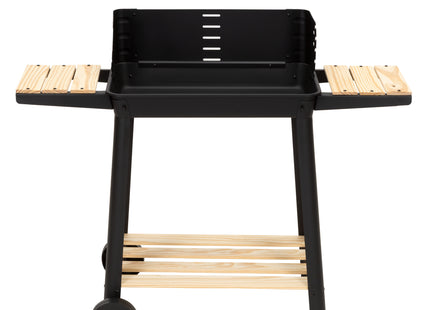 Houtskool barbecue -Op Wielen - BBQ - Asopvangbak - Kunststof - RVS - Zwart - Houtlook - 5 Standen