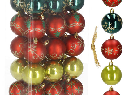 Kerstballen | 30 Stuks | 6 cm | Rood/Groen/Goud
