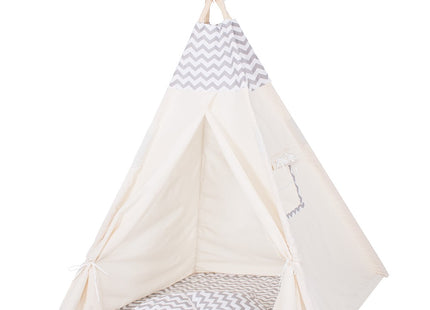 Tipi Tent | Wigwam Speeltent | 120x100x180 cm | Met Mat en Kussens | Naturel Grijs | Golven