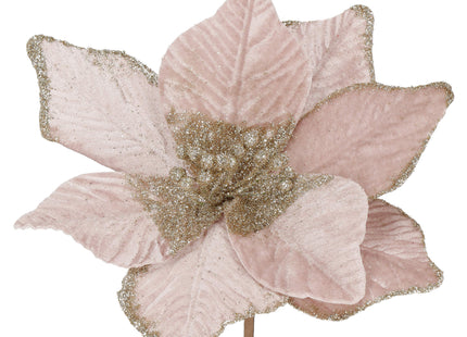 Kunstbloem Met Clip- Poinsettiatak - Ster van Bethlehem - Roze - Glitters