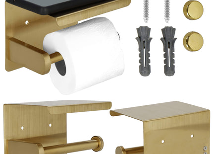 WC Rolhouder | Toiletrolhouder Met Plank | Chroom | Zwart/ Goud