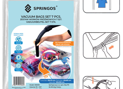 Vacuümzakken Set | Opbergzakken Kleding | Herbruikbaar | 7 stuks | 3 maten | Transparant |