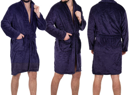 Badjas - Fleece - Marineblauw - Capuchon - Riem - Maat M/L