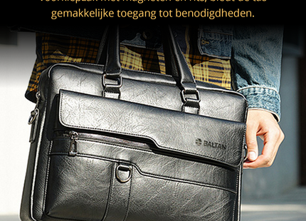 Baltan Leren Aktetas - Laptoptas - Tot 16 inch - Zwart - 10L - 38 X 29 X 10 CM