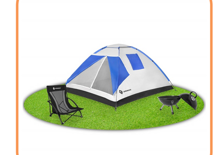 Koepeltent | Toeristentent | Kampeertent | Tent | Waterdicht | 4 Persoons | Grijs / Zwart / Blauw | 240 x 210 x 150 cm