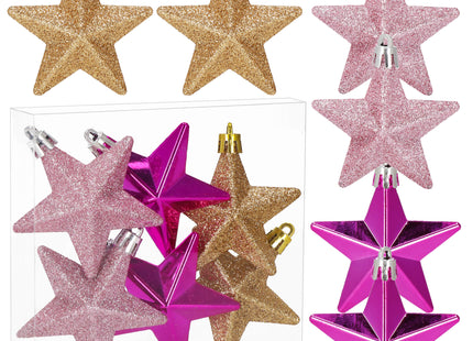 Kerstballen | Sterren | 6 Stuks | Goud/Roze