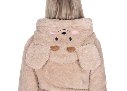 Badjas - Fleece - Teddybeer - Beige - Capuchon - Riem - Maat L/XL