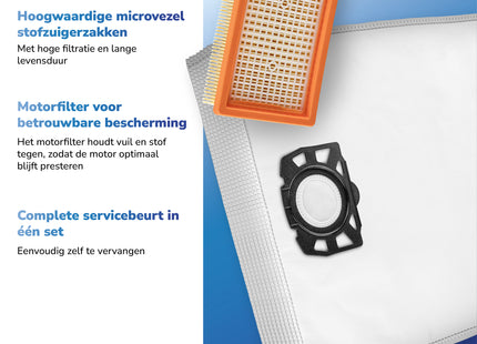 SQOON® Serviceset geschikt voor Kärcher WD 3 - Gelijk aan model: 2.863-006.0 / 2.863-005.0 - Vervangingsset met stofzuigerzakken en filter voor nat- en droogzuigers