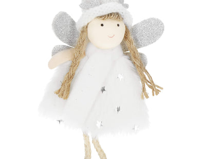 Kersthanger | Kerstengel | Kerstversiering | Kerstboomhanger | Stof | Wit/Zilver | 14 cm