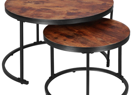 Bijzettafel Set Van Twee  | Salontafel Rond | Bijzettafel | 2 Stuks | Zwart/Bruin