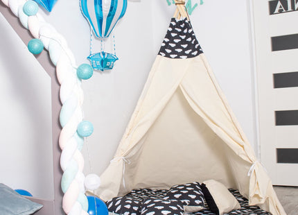 Tipi Tent | Wigwam Speeltent | 120x100x180 cm | Met Mat en Kussens | Naturel Zwart | Wolken
