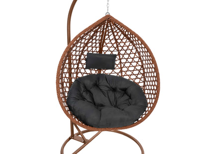 Hangstoel | Egg Hangstoel | XXL 125 cm | Inclusief Standaard & Kussen | Bruin/Rotan