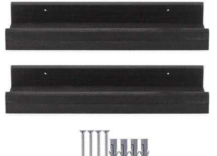 Wandplank - Boekenplank - Ophangbaar - Kruidenplank- Zwart - Grenenhout - 10 Kg - 40 cm - 2 Stuks