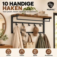 Wandkapstok Bruin Industrieel – Wandkapstok met 10 Haken – Hout en Metaal – 60x30x42 cm
