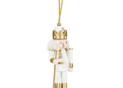 Notenkraker Kerst | Houten Soldaat | Kerstversiering | 5 Stuks | Goud/Wit | 12,5 cm
