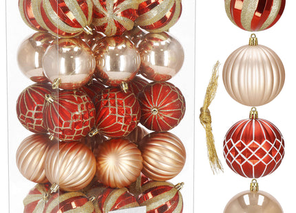 Kerstballen | 54 Stuks | 8 cm | Rood/Goud Rosé/Goud