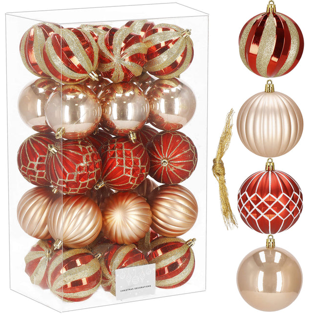 Kerstballen | 54 Stuks | 8 cm | Rood/Goud Rosé/Goud