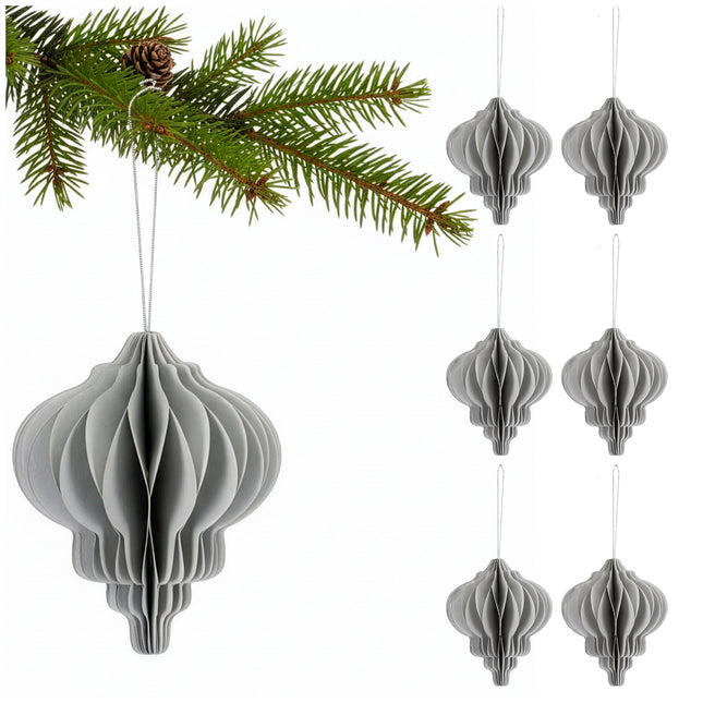 Kerstbal | Papier | 12,5 Cm | 3D | Grijs | 6 Stuks