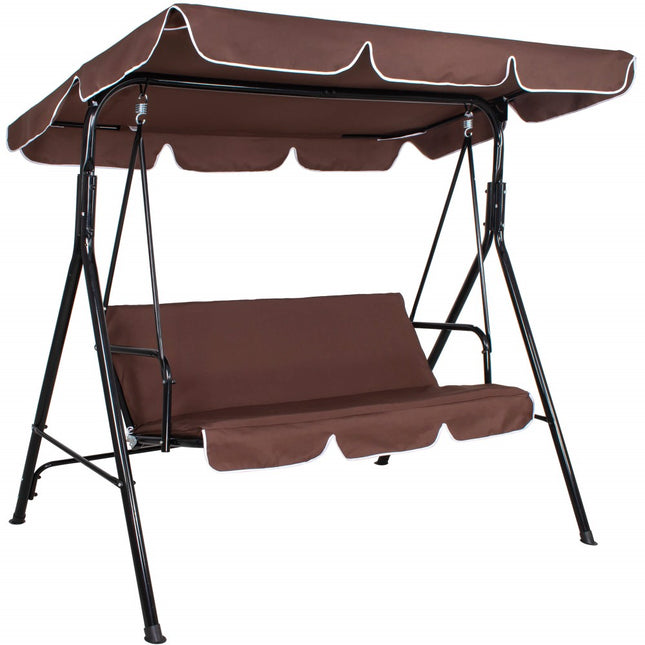 Schommelbank | Luna-Schommel | 3-zits | Waterafstotend | Verstelbare Luifel | 170 x 110 x 150 cm | Bruin/Rood