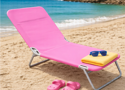 Ligbed | Strandstoel | Ligstoel | Verstelbaar | 126 x 48 x 24 Cm | Roze