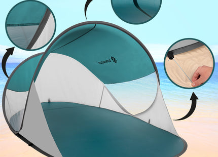 Strandtent | Pop-Up Strandtent | UV Filter | Inclusief Draagtas | Polyester | 190 x 120 x 100 cm | Turquoise | Grijs | Wit