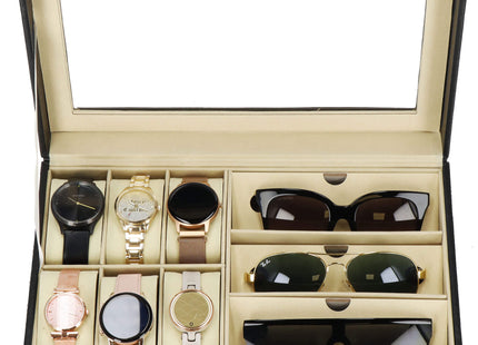 Horlogedoos - Brillendoos - Horlogebox - Opbergdoos - Zwart - Creme - 6 Horloges - 3 Brillen