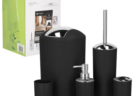 Badkameraccessoiresset - Prullenbak - Toiletborstel - Zeepdispencer - Tandenborstelbeker - Zeepbak - Mok - Zwart