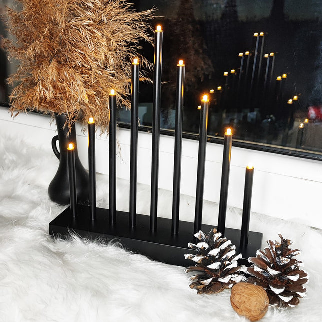 LED Kaarsenbrug | Batterijen | IJspegels | Zwart | Warm Wit