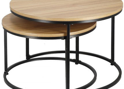 Salontafel | Salontafel Set | Rond | 2-Delig | Zwart/Naturel