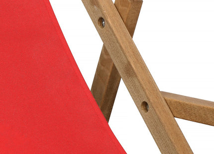 Ligbed | Strandstoel | Ligstoel | Verstelbaar | Armleuningen | Beukenhout | Geïmpregneerd | Handgemaakt | Rood