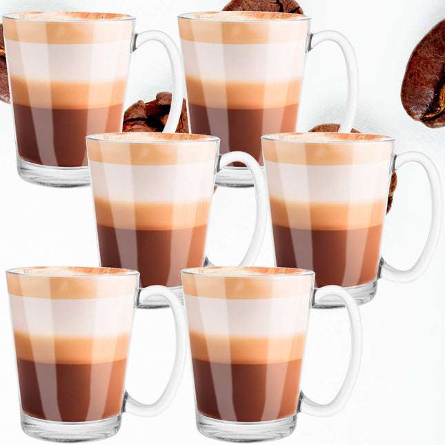 Koffie- en theeglazen Set van 6 - Handvat - 300 ML